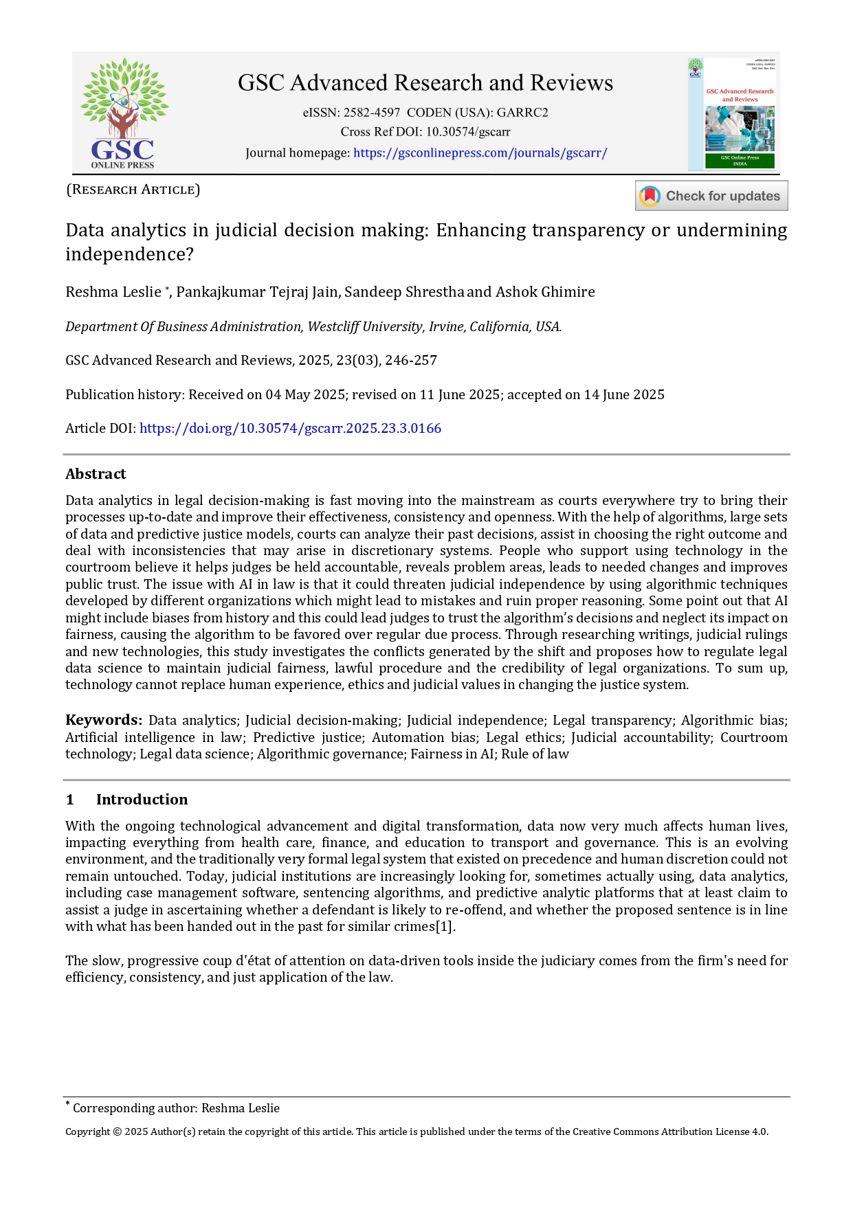Data analytics in judicial decision making